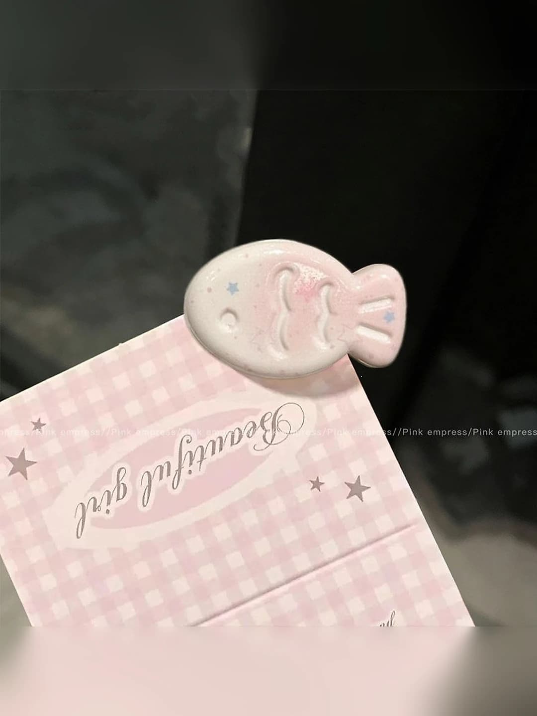 Print white peach star pink fish clip, 3.2 cm