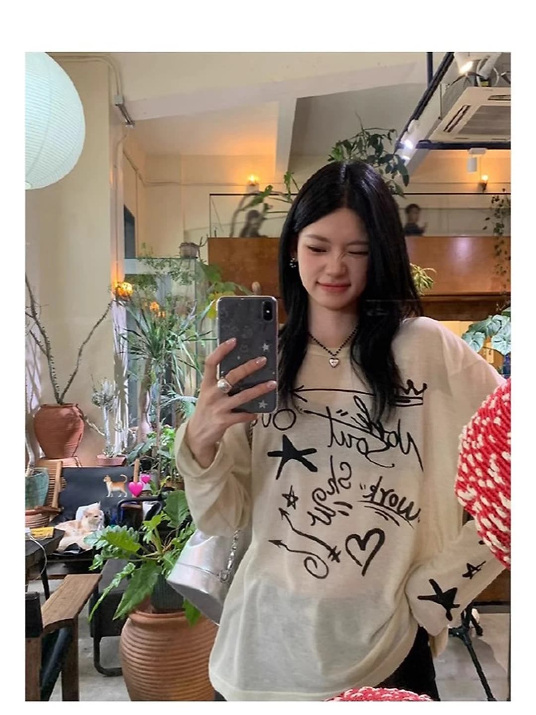Women's summer thin sun-protective printed t-shirt, crew neck, long sleeve, loose fit, Korean style design