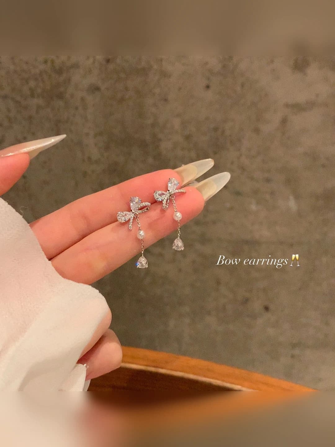1# Zircon ribbon tassel earrings