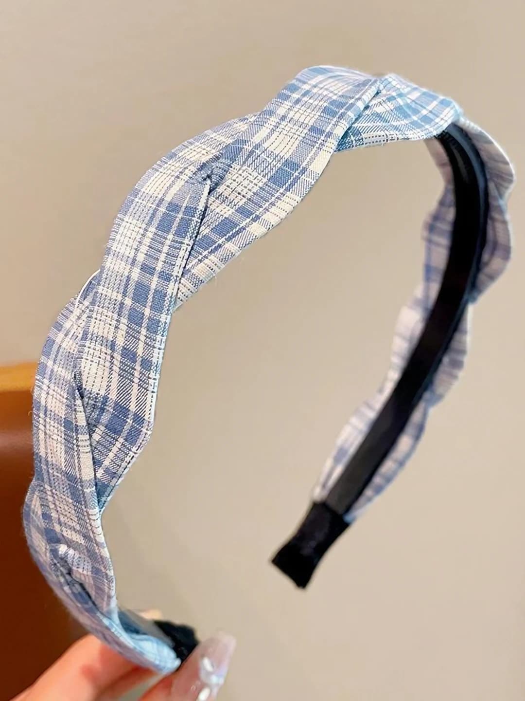9# Light blue plaid headband