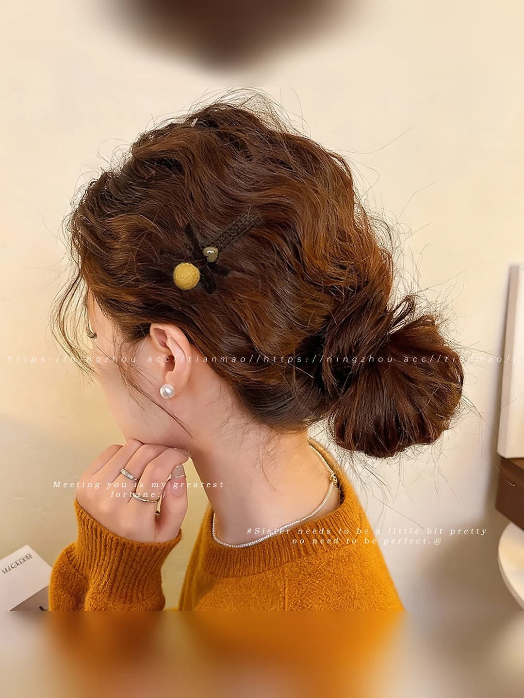 2# Yellow pom bow 7.5 cm