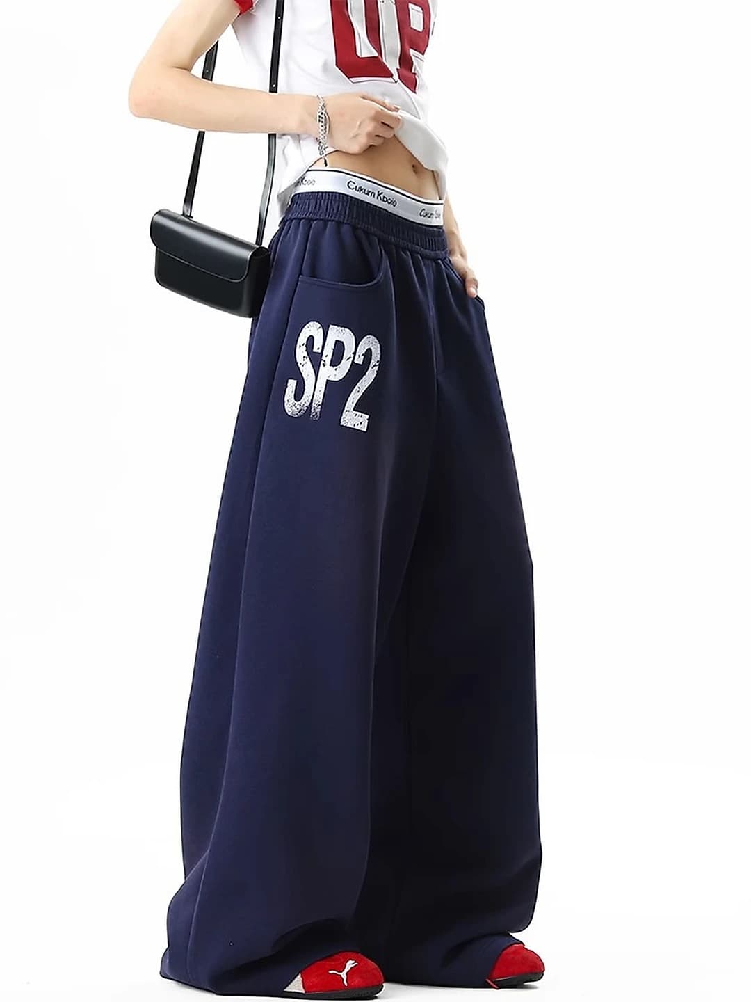 Women's wide-leg trousers sports sweatpants printed loose fit high waist trousers plus size spring-autumn casual