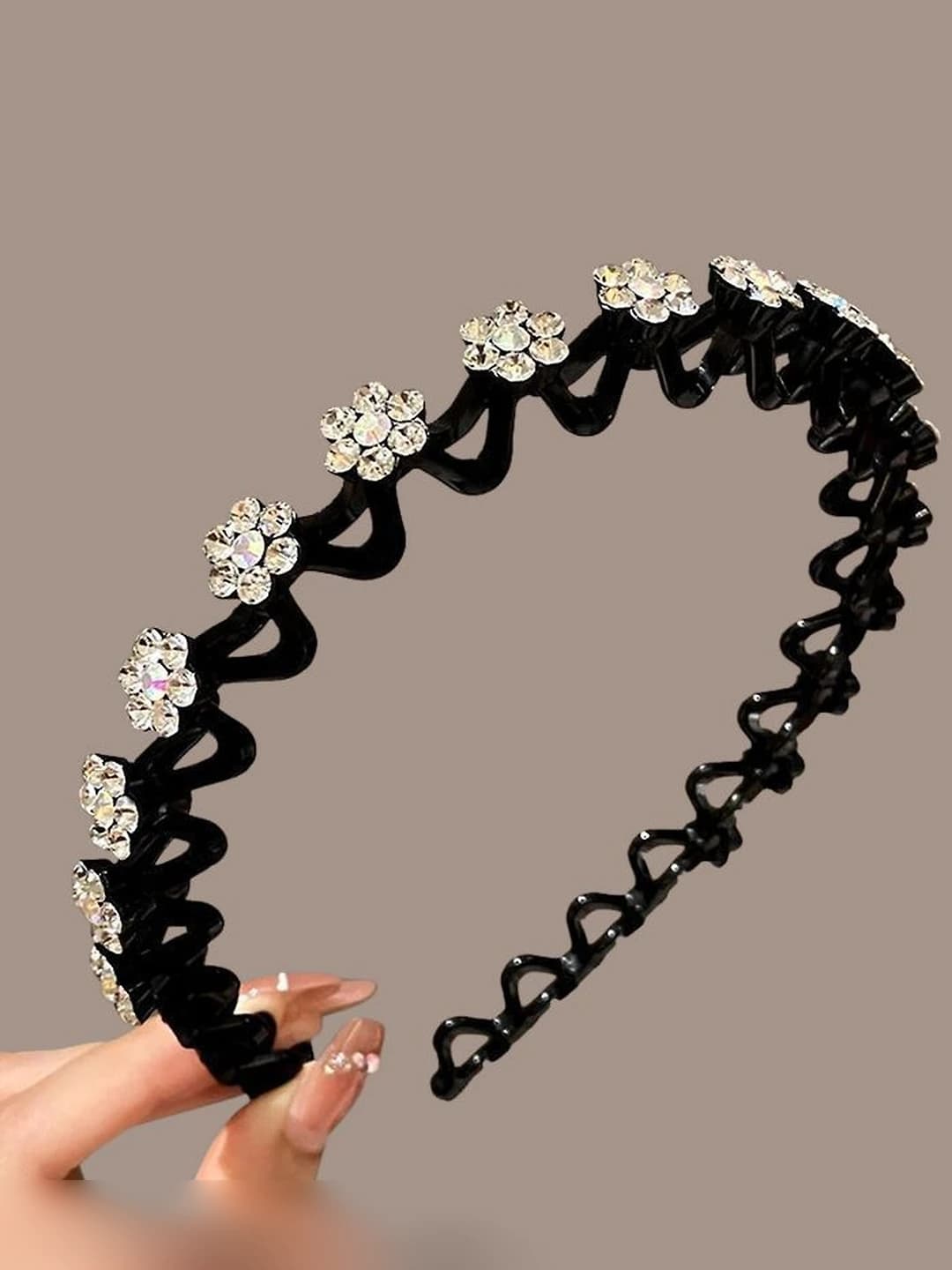 3# White wavy headband-Acrylic+Waterproof rhinestones