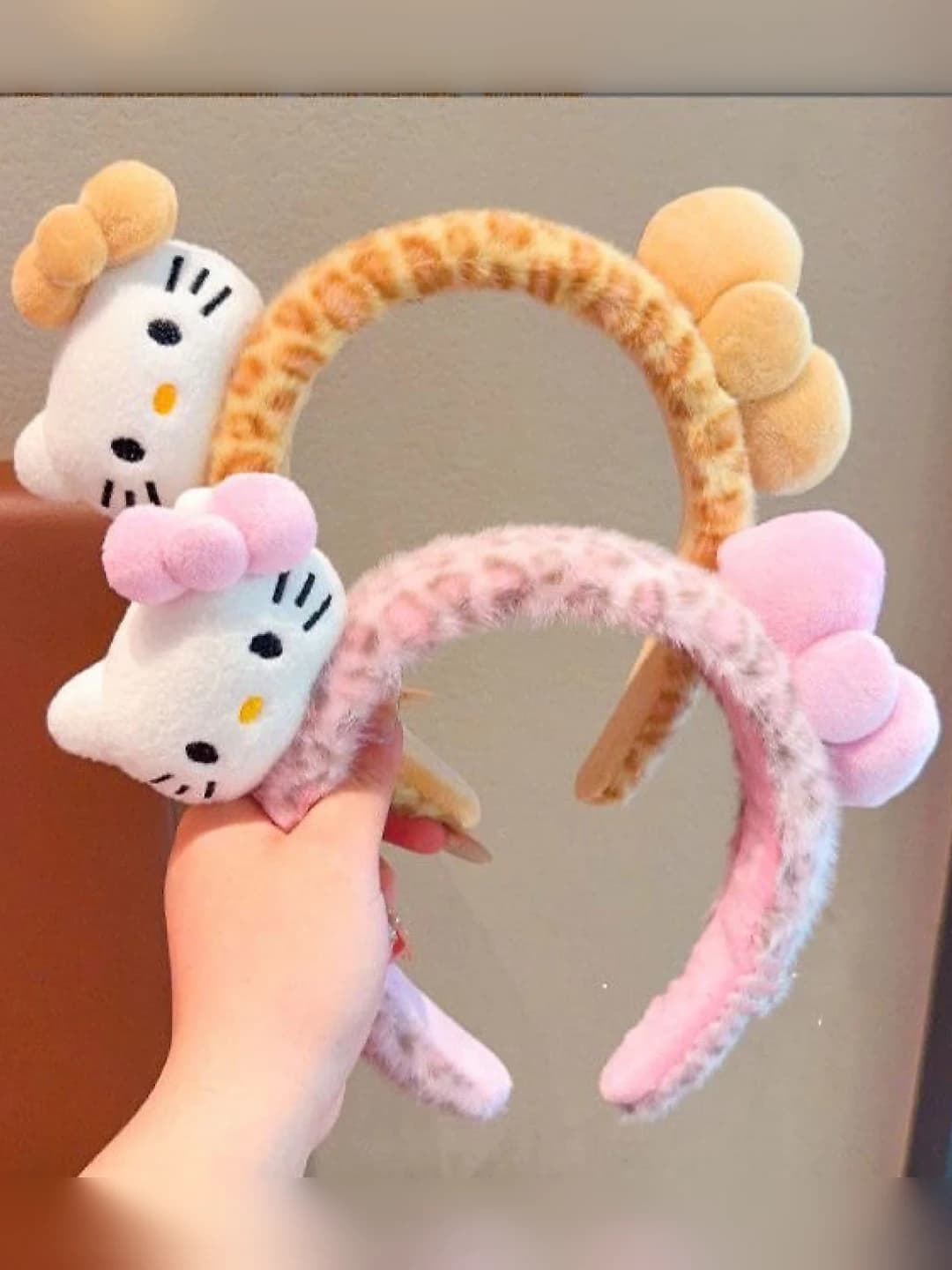 Women's plush cartoon headband, with drawn KT cat and leopard print, animal figure for face washing, for photo shoots and performances