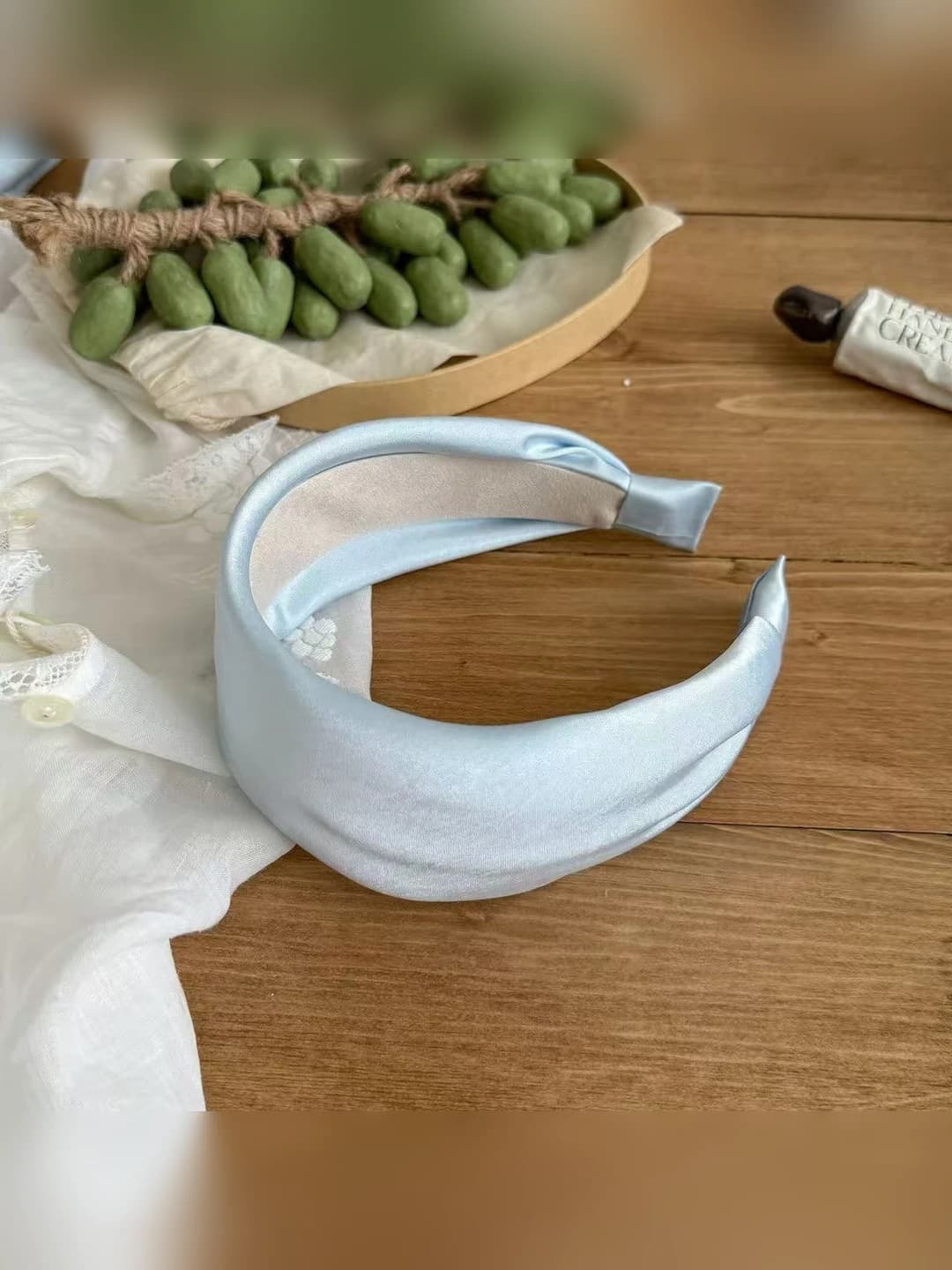 Blue satin wide headband