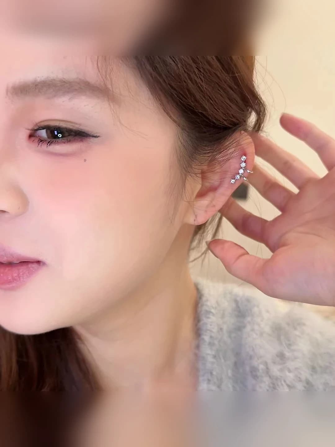 1# Five star, moon, diamond ear cuff [single]