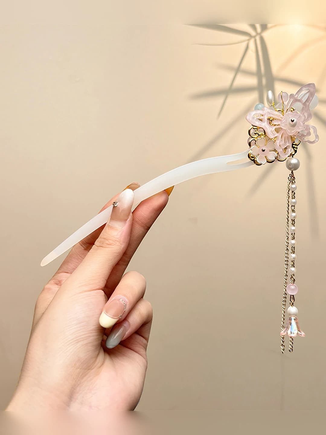 25# Pink butterfly white jade
