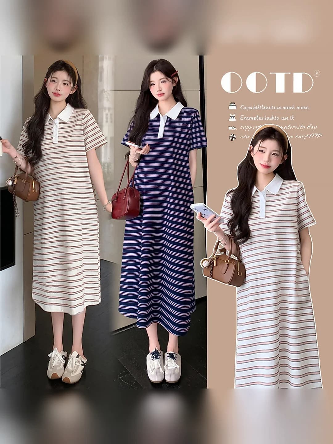 Long, navy, striped