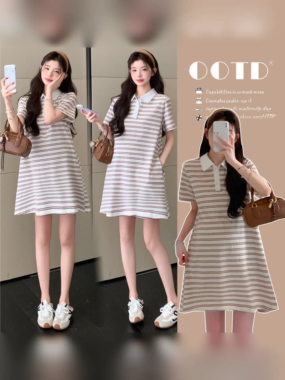 Women's maternity dress 2026 summer – casual, striped, loose fit, plus size, polo collar, short sleeve, petite, cotton