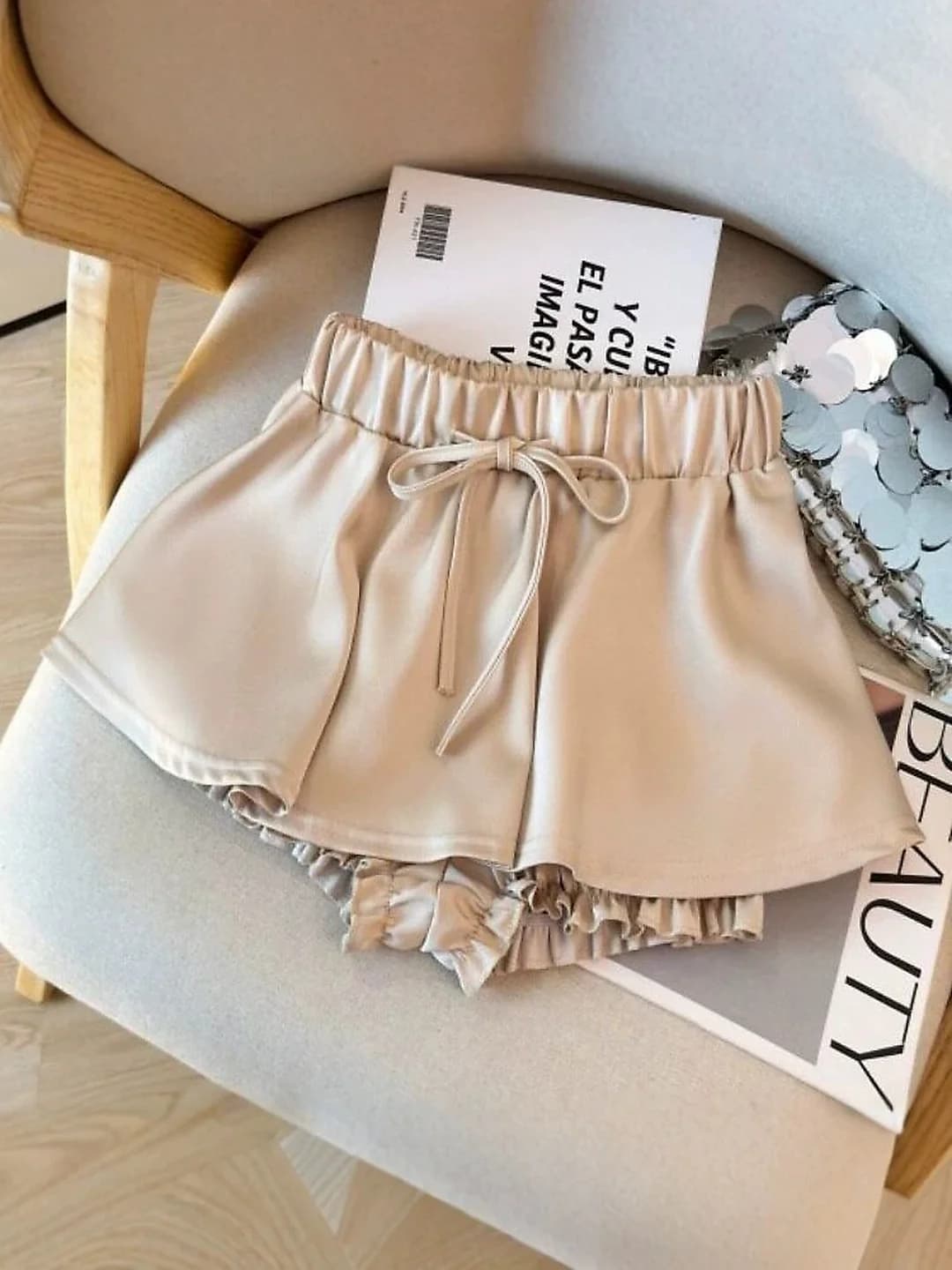 Women's acetate composite mesh skort, elastic waist, tie straps, short shorts underneath for coverage, high waist, medium thickness, 30%–50% acetate, casual everyday, Japanese-Korean casual style, patchwork, slight stretch