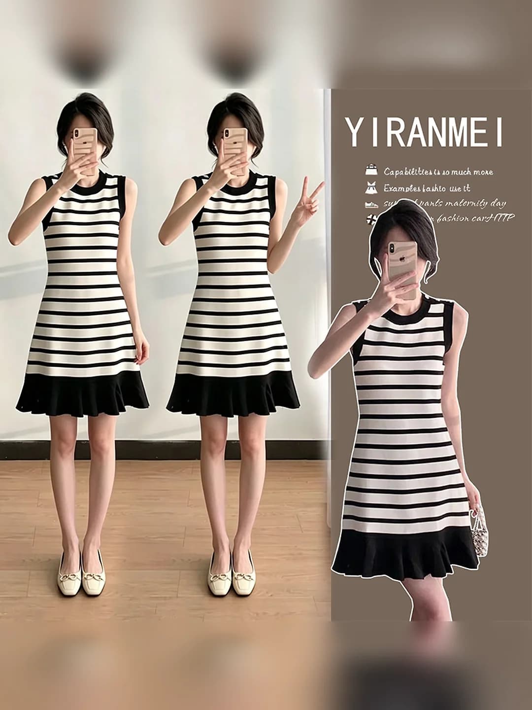 Women's 2026 summer maternity sleeveless dress in Korean style, elegant, youthful, slimming, small-fragrance style, crew neck, patchwork, mid-length