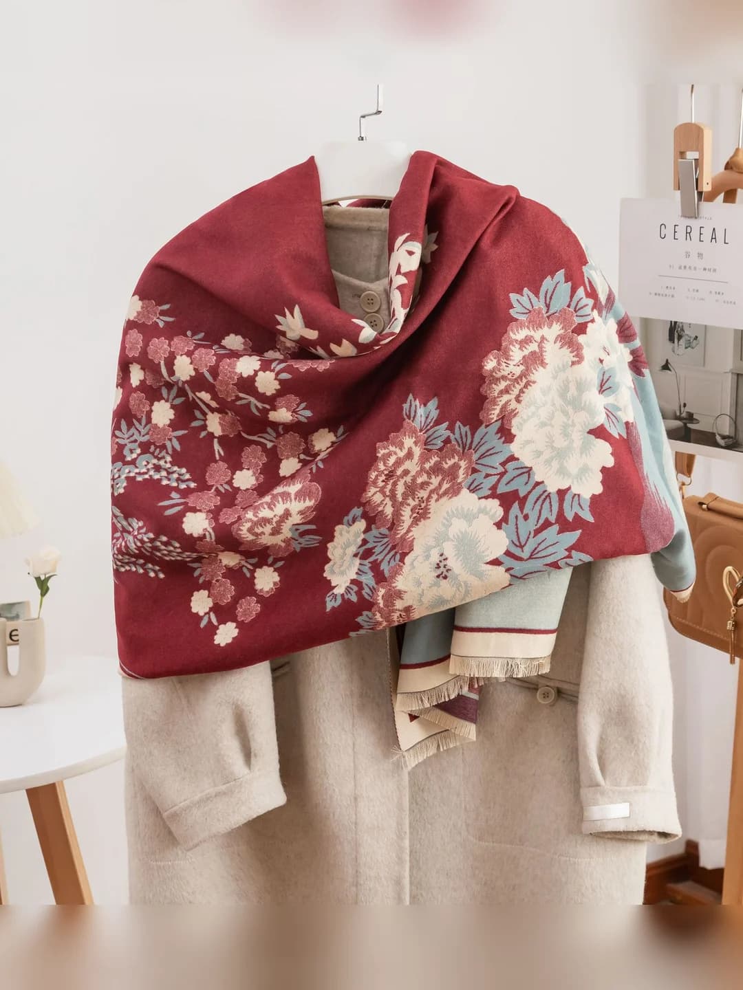Peony scarf, burgundy