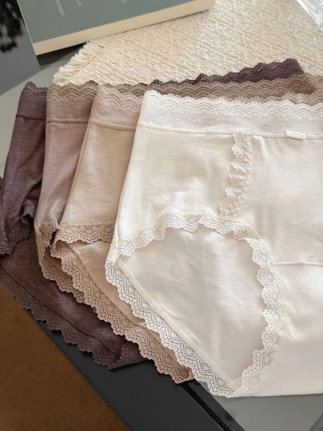 Women's underwear, cocoa latte series, autumn-winter, brushed, mid-high waist, lace, minimalist, pure cotton crotch, viscose, solid colour, breathable, tummy control, stretch, for everyday wear, winter and autumn