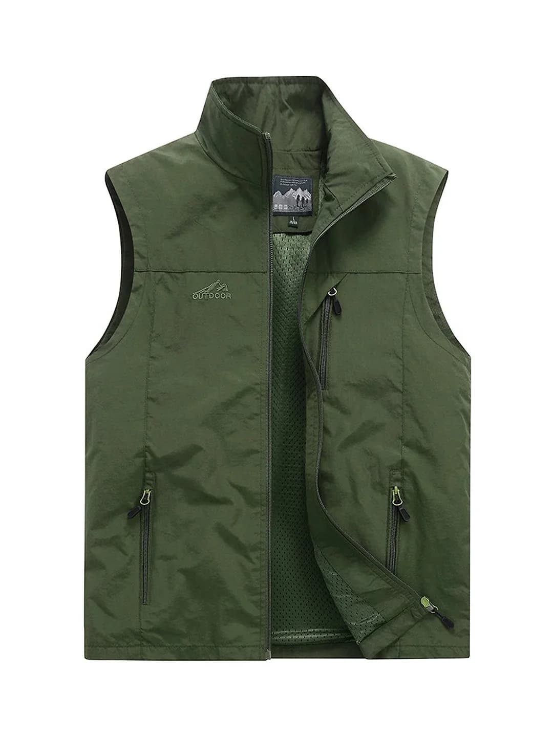 Men's spring-autumn stand-collar multi-pocket utility vest, casual, plus size, loose fit, thin, solid colour, nylon; for outdoor, photography and fishing