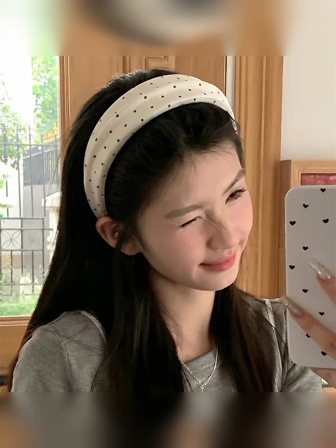 Women's wide Korean-style polka dot headbands, for daily wear, high crown