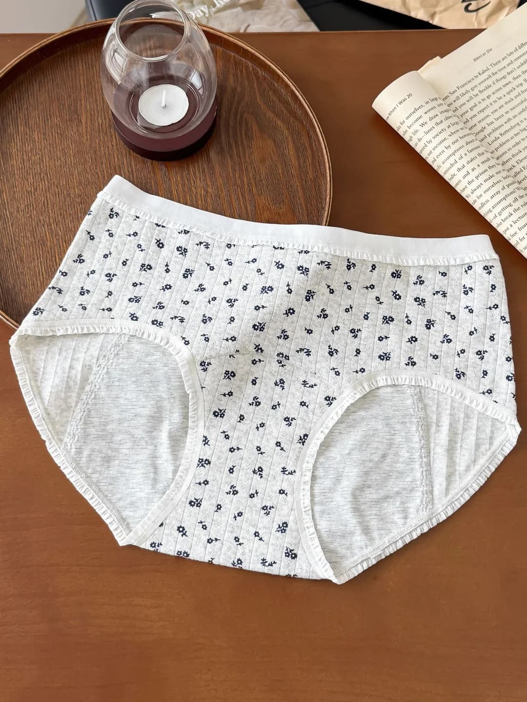 Blue floral on grey