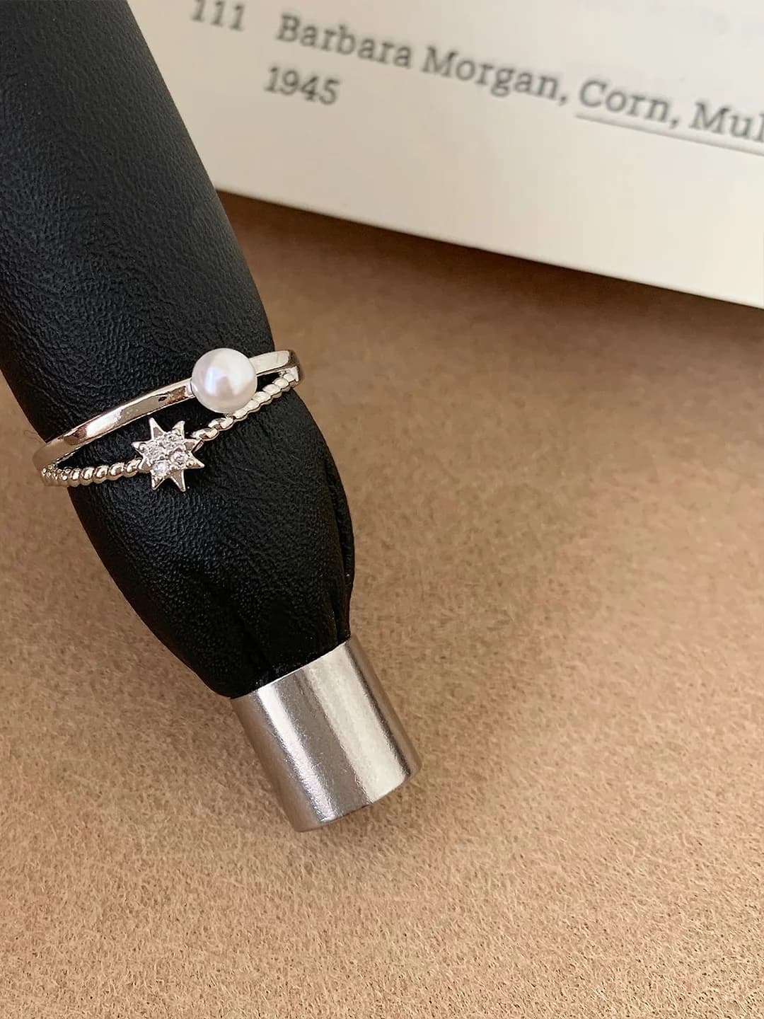 Silver small rhinestone pearl ring (copper)