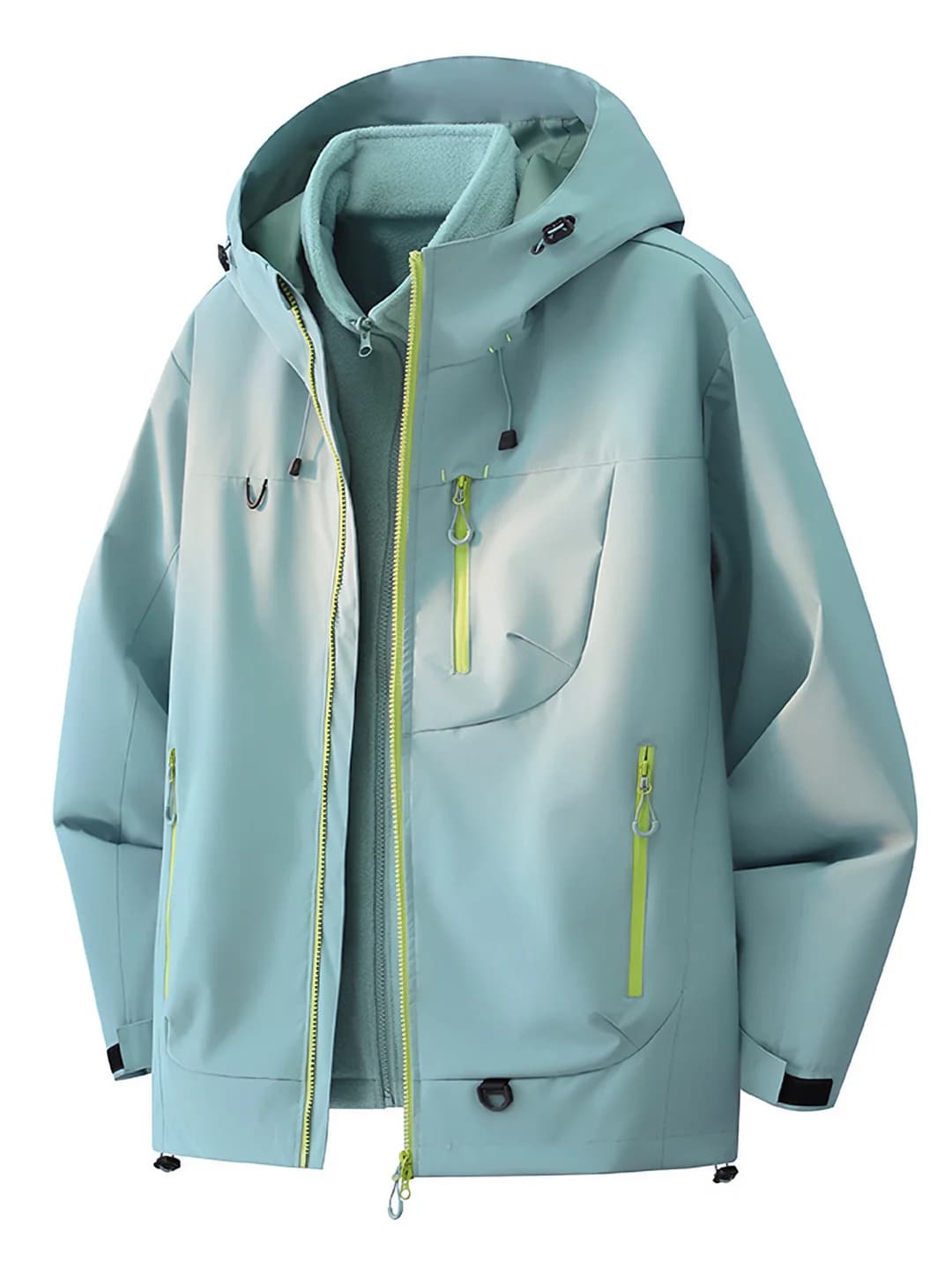 Unisex 2026 kuz-qish, 3 ta 1 da ajraladigan vetrovka kurtka (windbreaker), koreys uslubida, kundalik, bir rangli, kardigan (ochiq old), oddiy uzunlik