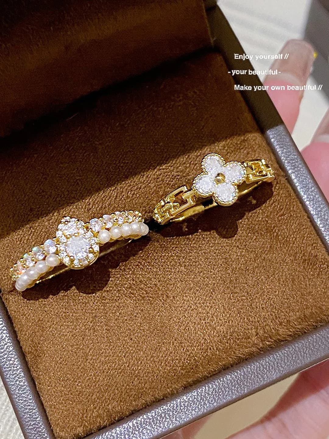 Women's pearl gourd open rings set with rhinestones, for the index finger, premium and individual style
