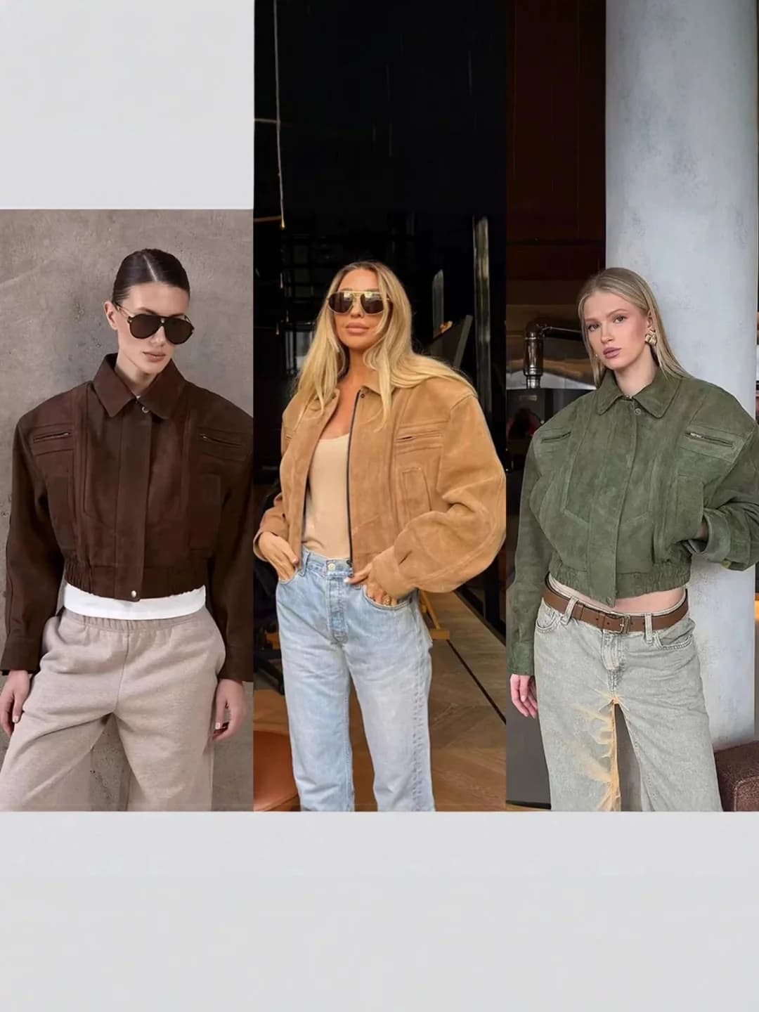 Women's short suede moto jacket in retro style, 50–65 cm long, loose fit, lapel collar, zip, solid colour, medium thickness, long sleeve, Japanese-Korean casual style