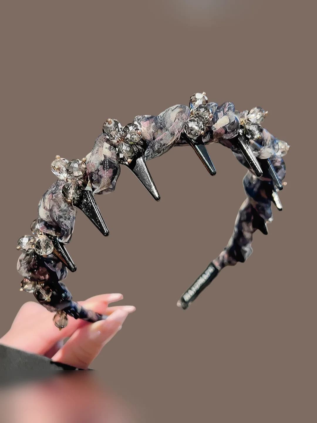 Black floral crystal headband