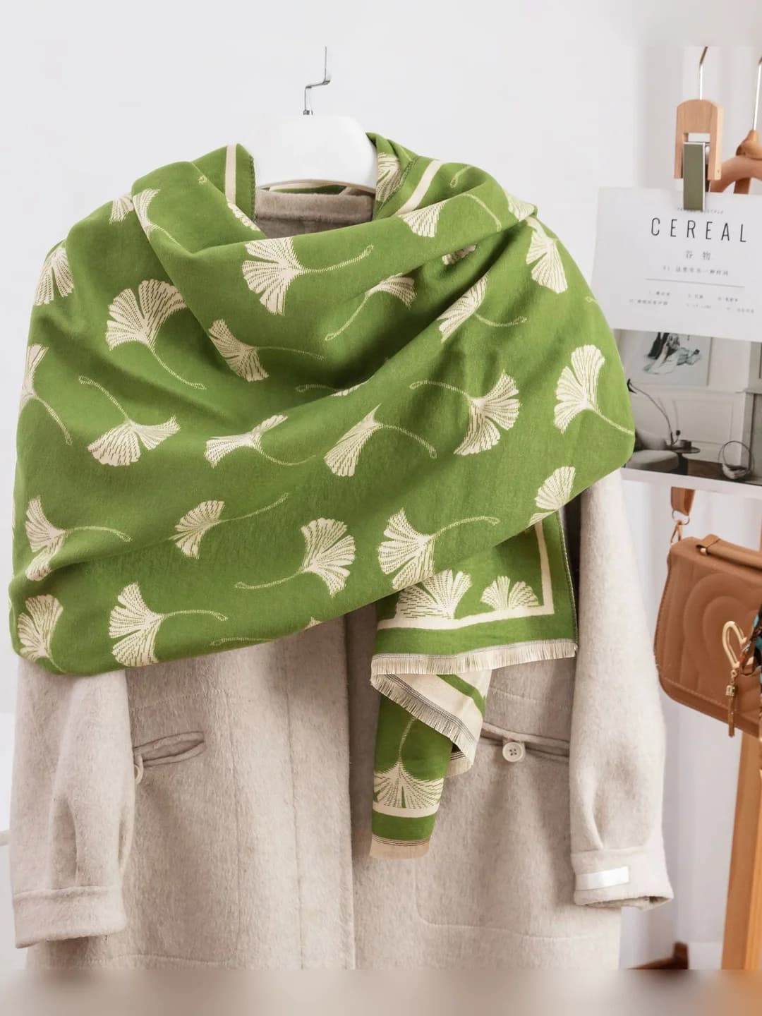 Apricot leaf scarf, matcha green