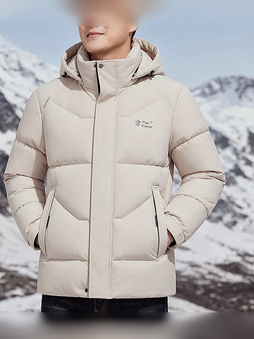 Men's 2026 winter jacket — 3D, casual, loose fit, solid colour, thickened, warm, silk-cotton filling, zip closure, detachable hood