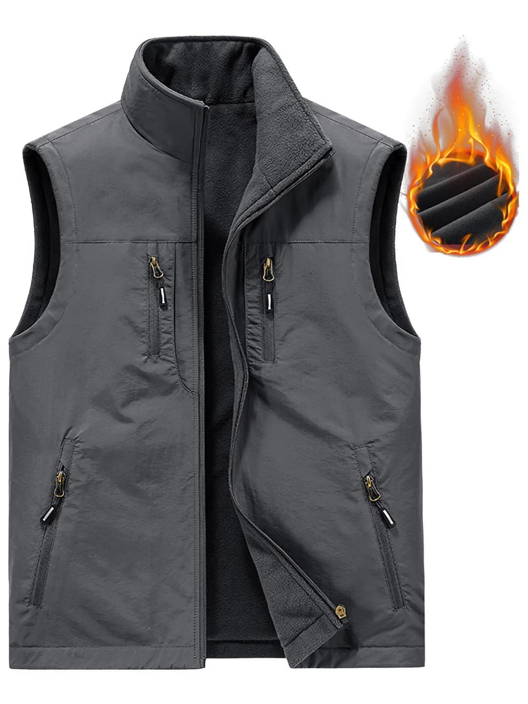 Men's outdoor autumn-winter quick-dry fleece-lined zip-front vest, plus size, casual outerwear