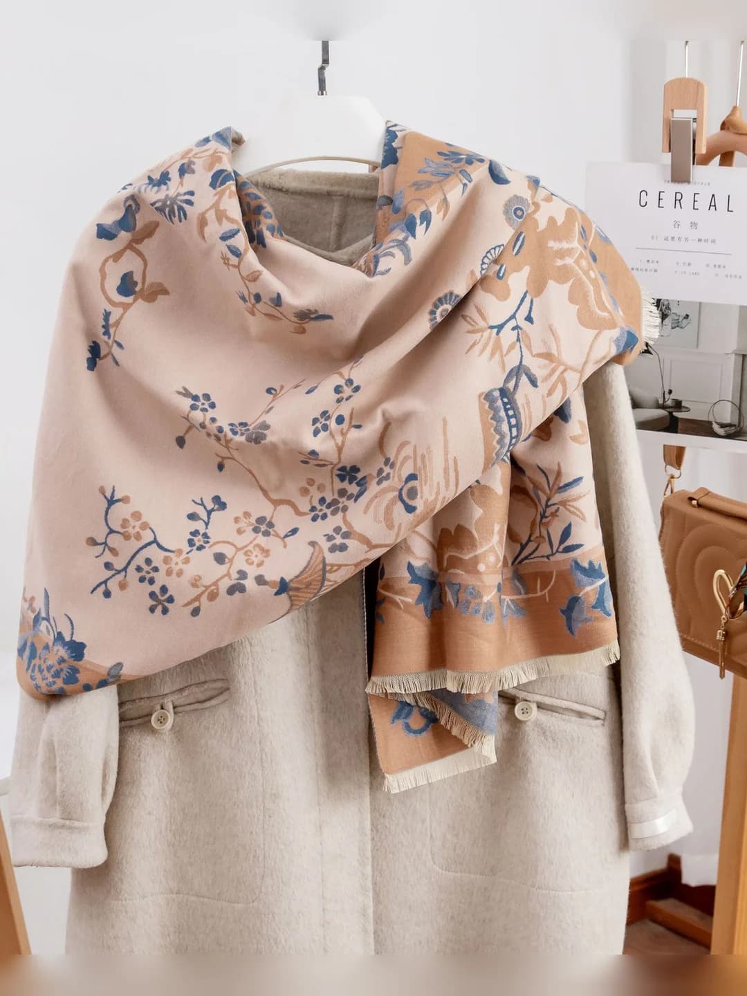 Pavilion floral scarf, milk tea apricot