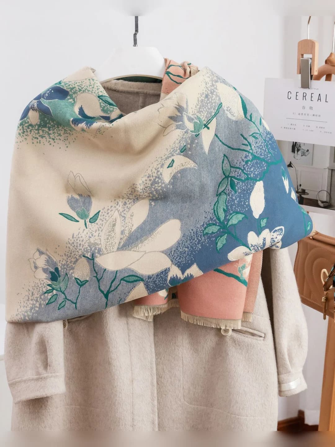 Magnolia floral scarf, blue