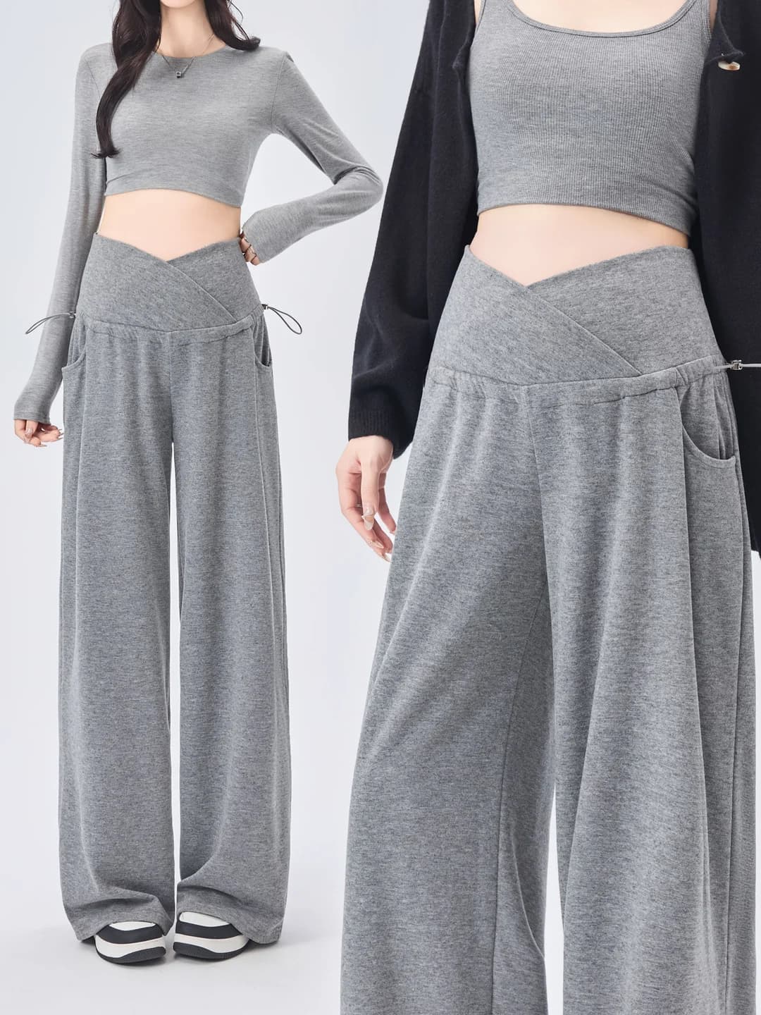 Women's maternity wide-leg trousers — thin, outerwear, spring-autumn and autumn-winter, for early and late pregnancy, does not tighten the belly, low waist, full length, cotton blend, plus size, casual style, all-season