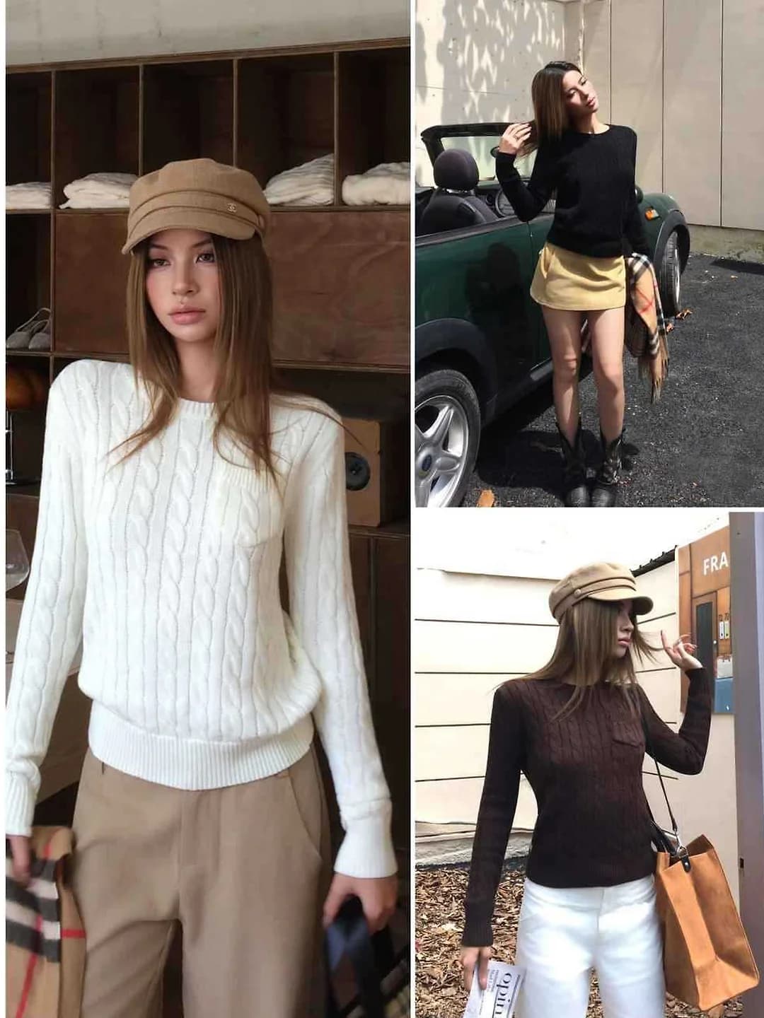 Ayollar uchun retro o'rma to'quvli dumaloq yoqali jemper, tanaga yopishgan, to'g'ri kesim, uzun yeng, kalta, bir rangli, Andi mato, poliester, dazmol talab qilmaydigan, kuzning boshi uchun