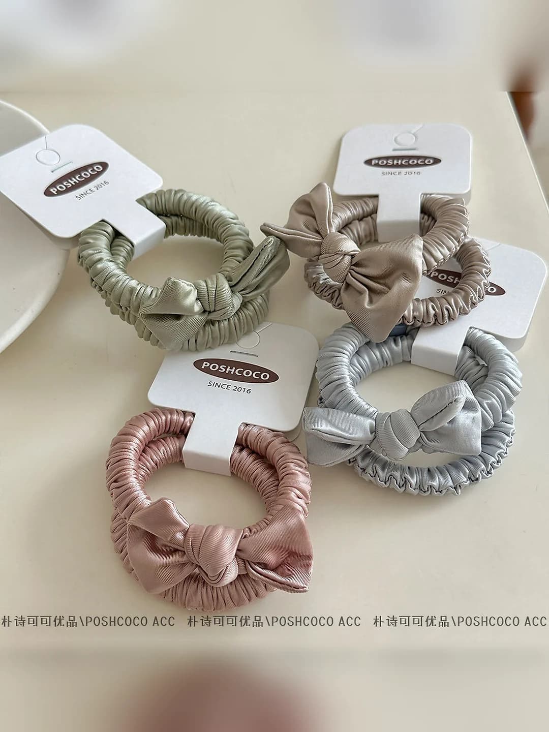 Hair accessory sets: 2-piece satin headband and small bow scrunchie, high stretch, minimalist style, for ponytail