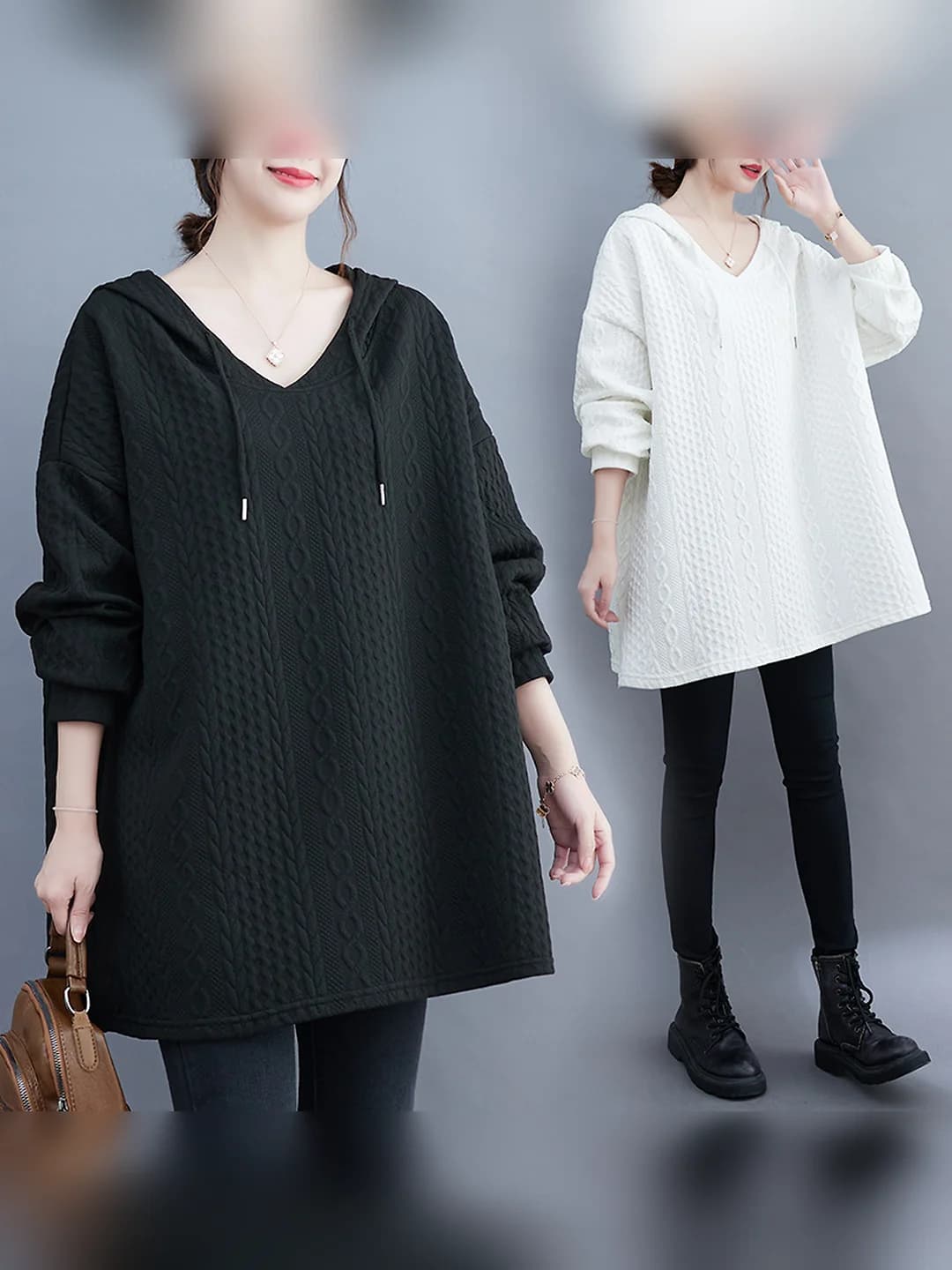 Women's 2026 autumn-winter plus size Korean style slimming hoodie: hooded, loose fit, cotton, long sleeve, retro