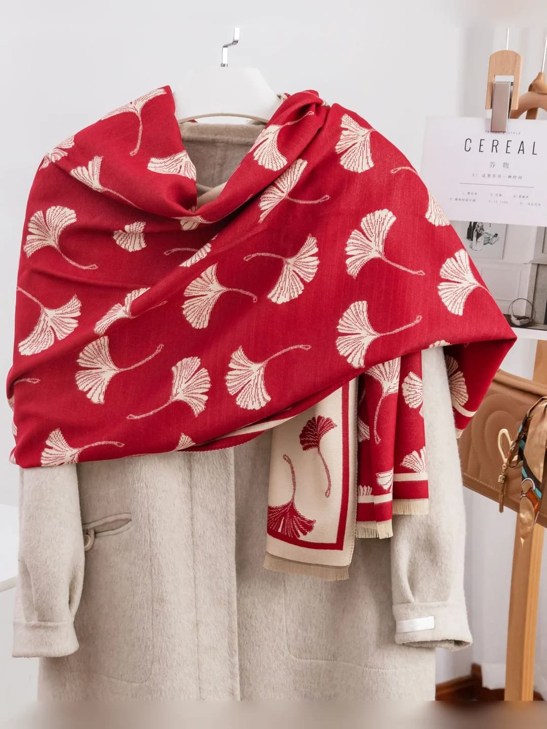 Apricot leaf scarf, bright red
