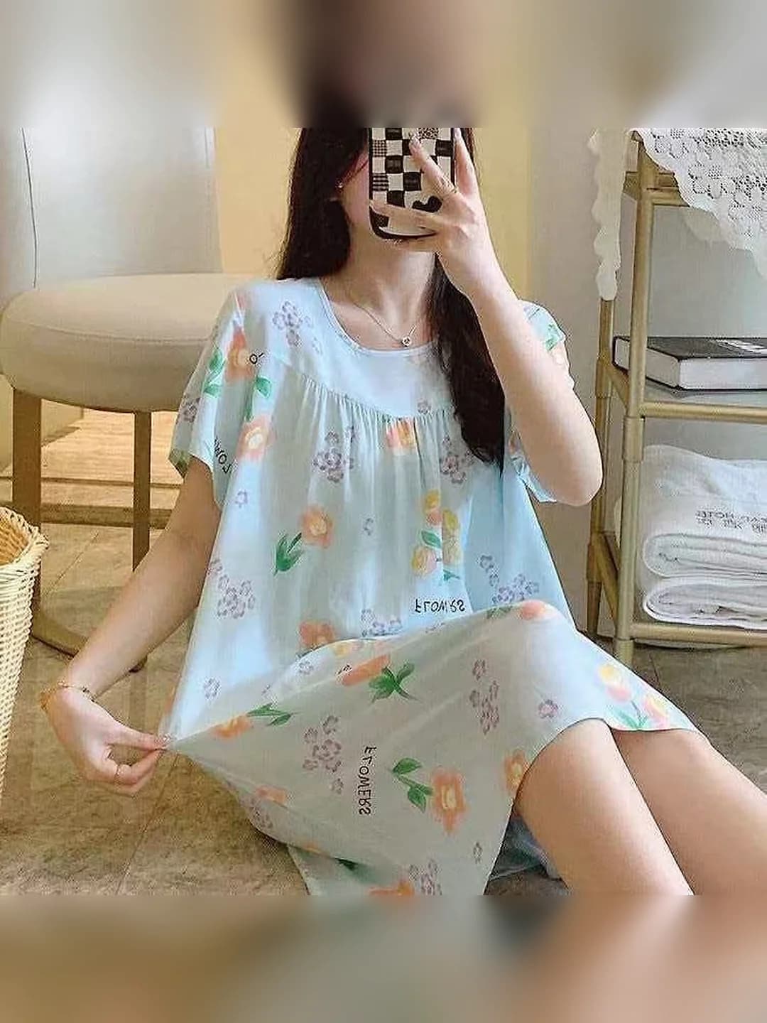 Large size, light blue floral