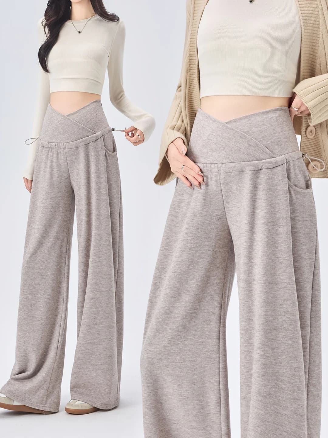 Women's maternity wide-leg trousers: cotton blend, thin, full length, low waist, plus size, for early and late pregnancy, belly-friendly, spring-autumn and autumn-winter