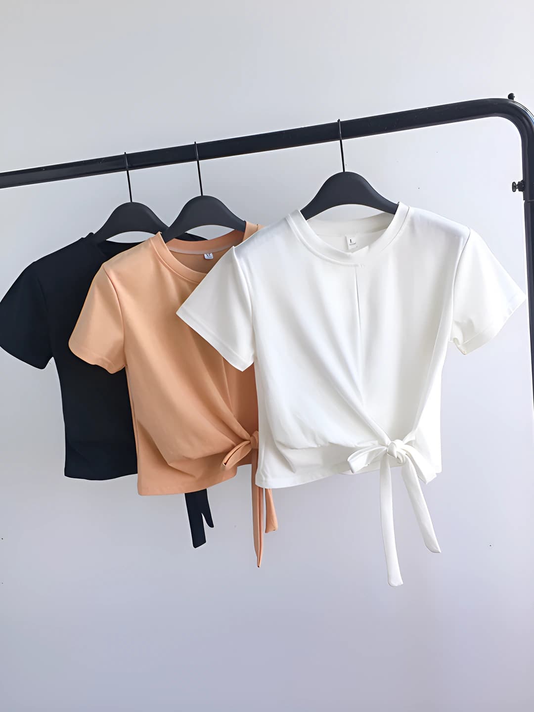 Women's 2026 Korean style short sleeve slim fit crew neck solid colour cropped t-shirt
