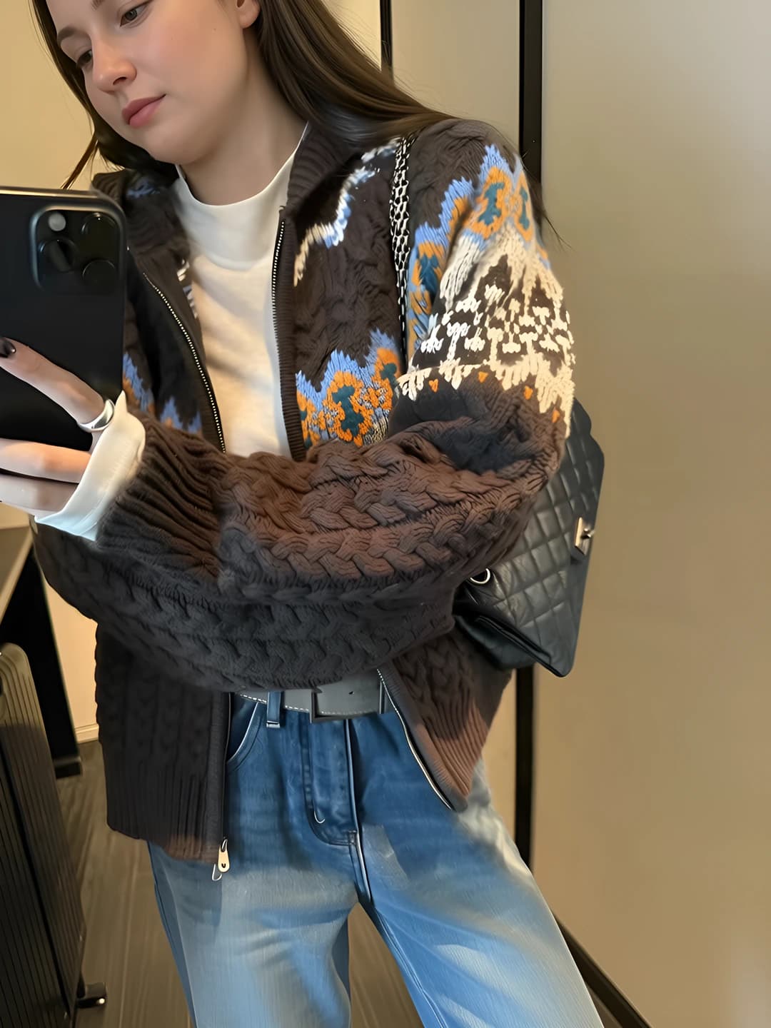 Women's 2026 Korean style wool cardigan, long sleeve, zip closure, loose fit, solid colour, casual