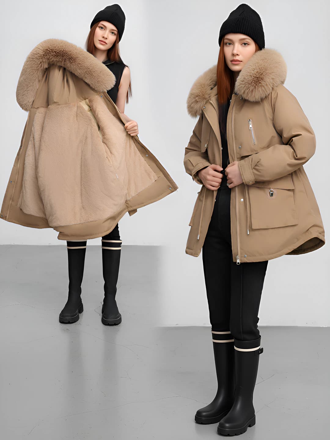 Women's winter fleece-lined thickened padded coat, Korean style, loose fit, cropped, zip closure, for petite