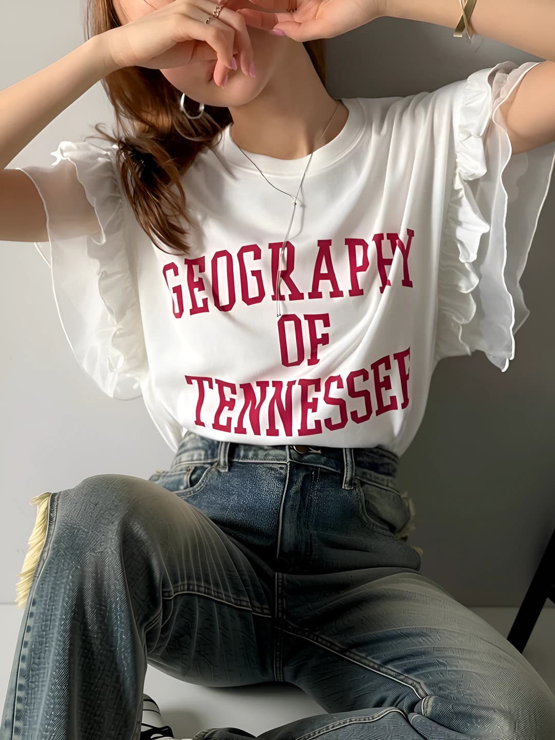 Women's printed short-sleeve t-shirt, crew neck, loose fit, Japanese style