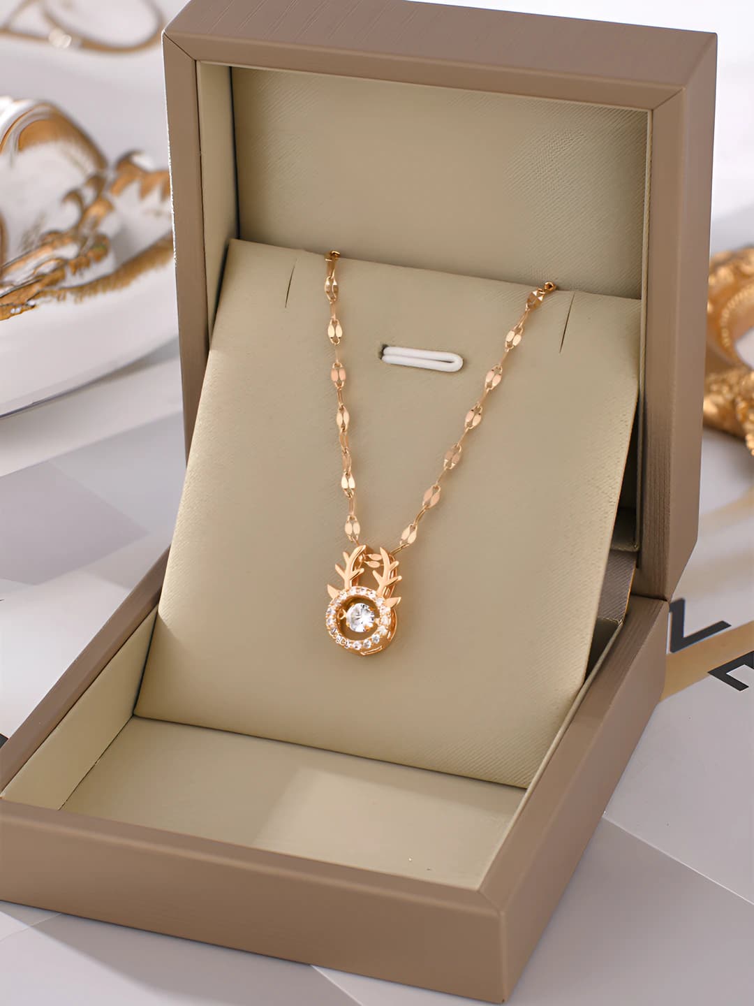 Women's titanium steel chain necklace with geometric pendant, zircon inlay, individual style