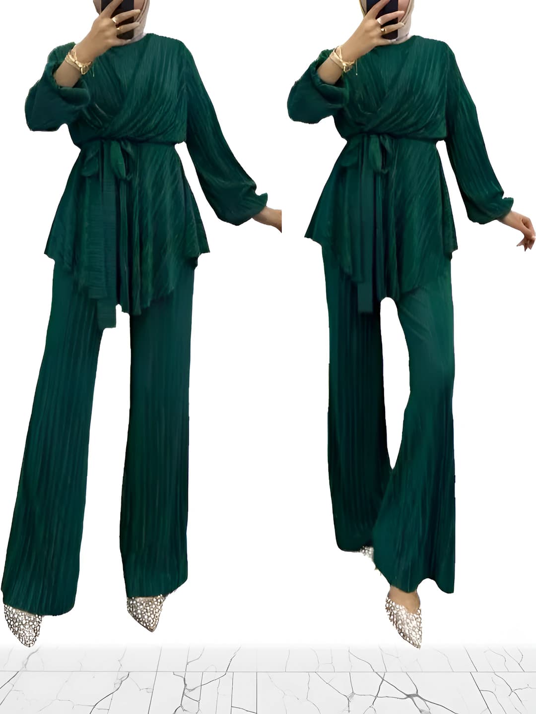 Women's solid colour two-piece set with long sleeve loose fit top and trousers