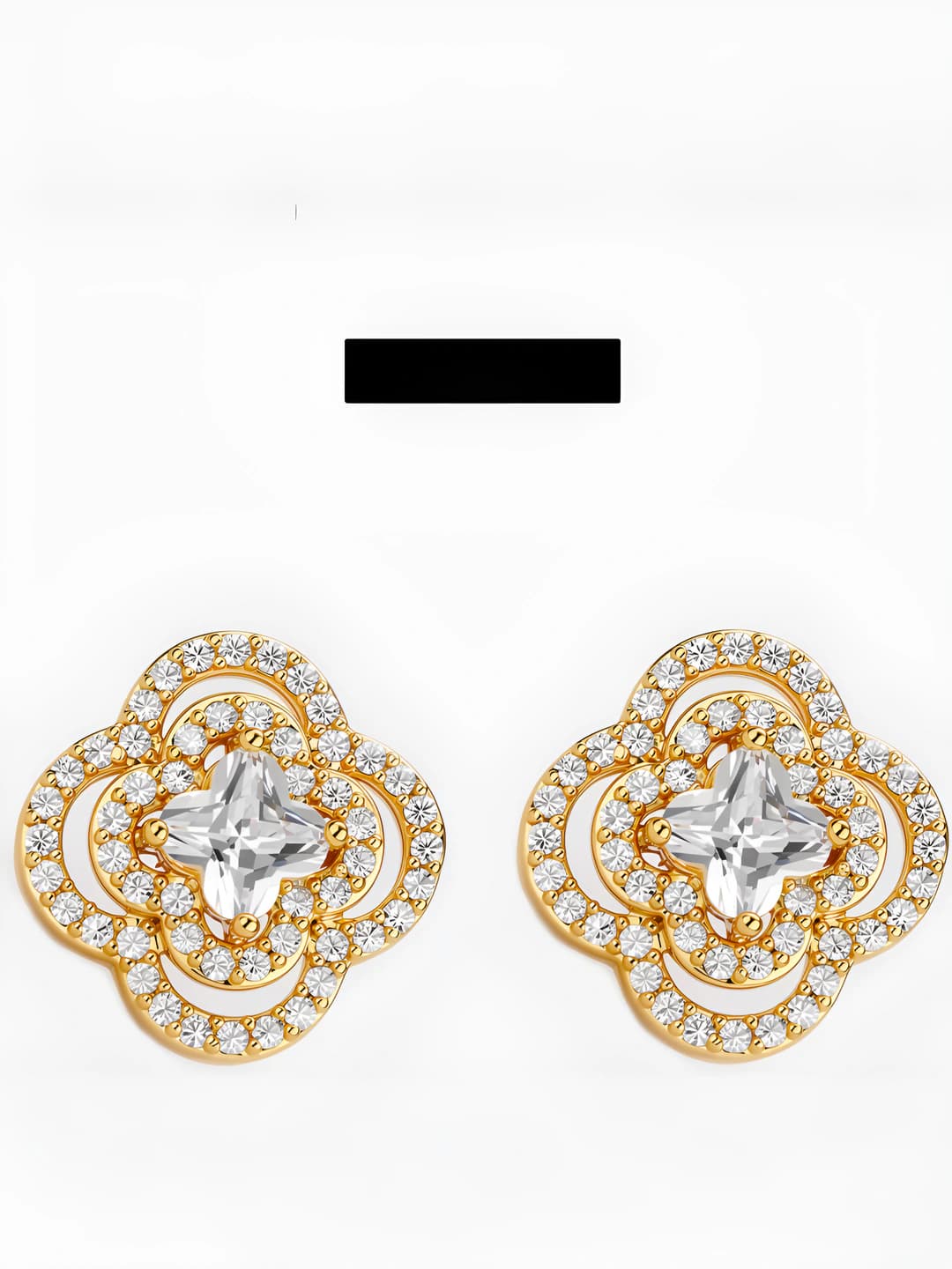 Women's zircon four-leaf clover stud earrings, Chanel style, copper alloy