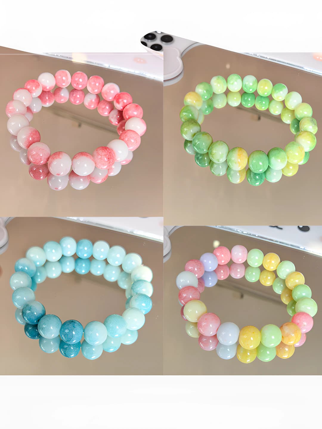 Retro style 10mm glass and porcelain bead bracelet with round shape, for men and women