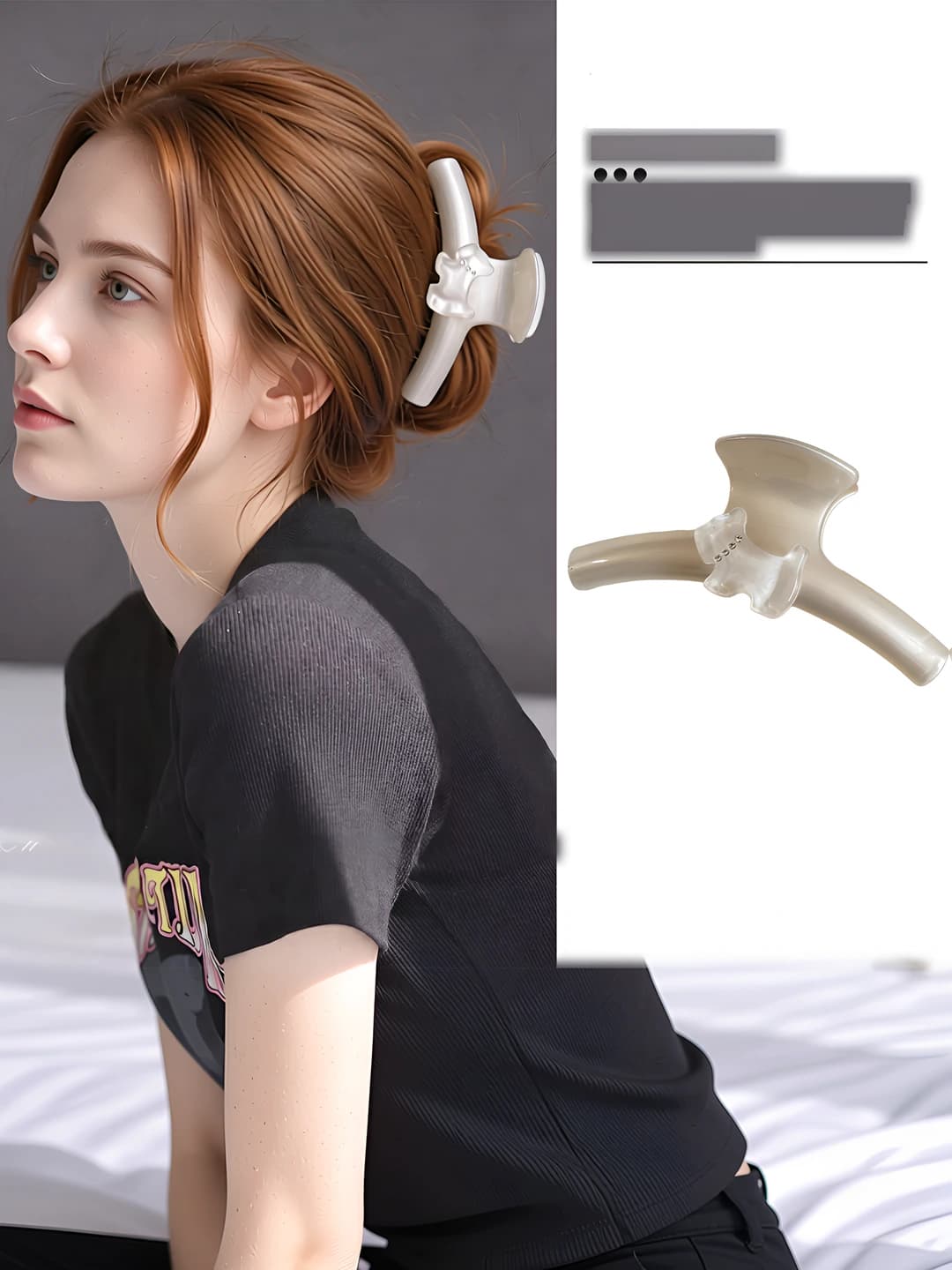 Women's hair clips and combs: cream white, rhinestone, dog shape, premium, Korean style, shark clip