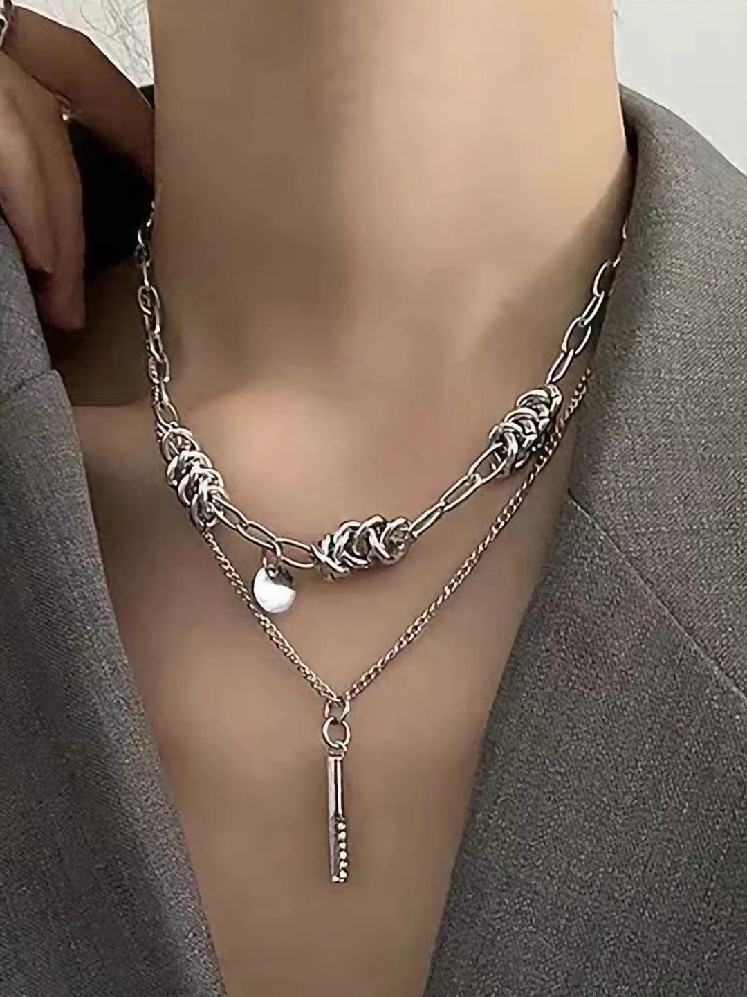 Women's two-layer geometric necklace