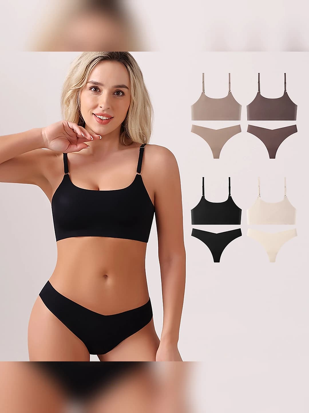 Women's bra and brief set: ice-silk fabric, breathable, seamless, tank top style, 3/4 cup, for large bust, Euro-American style