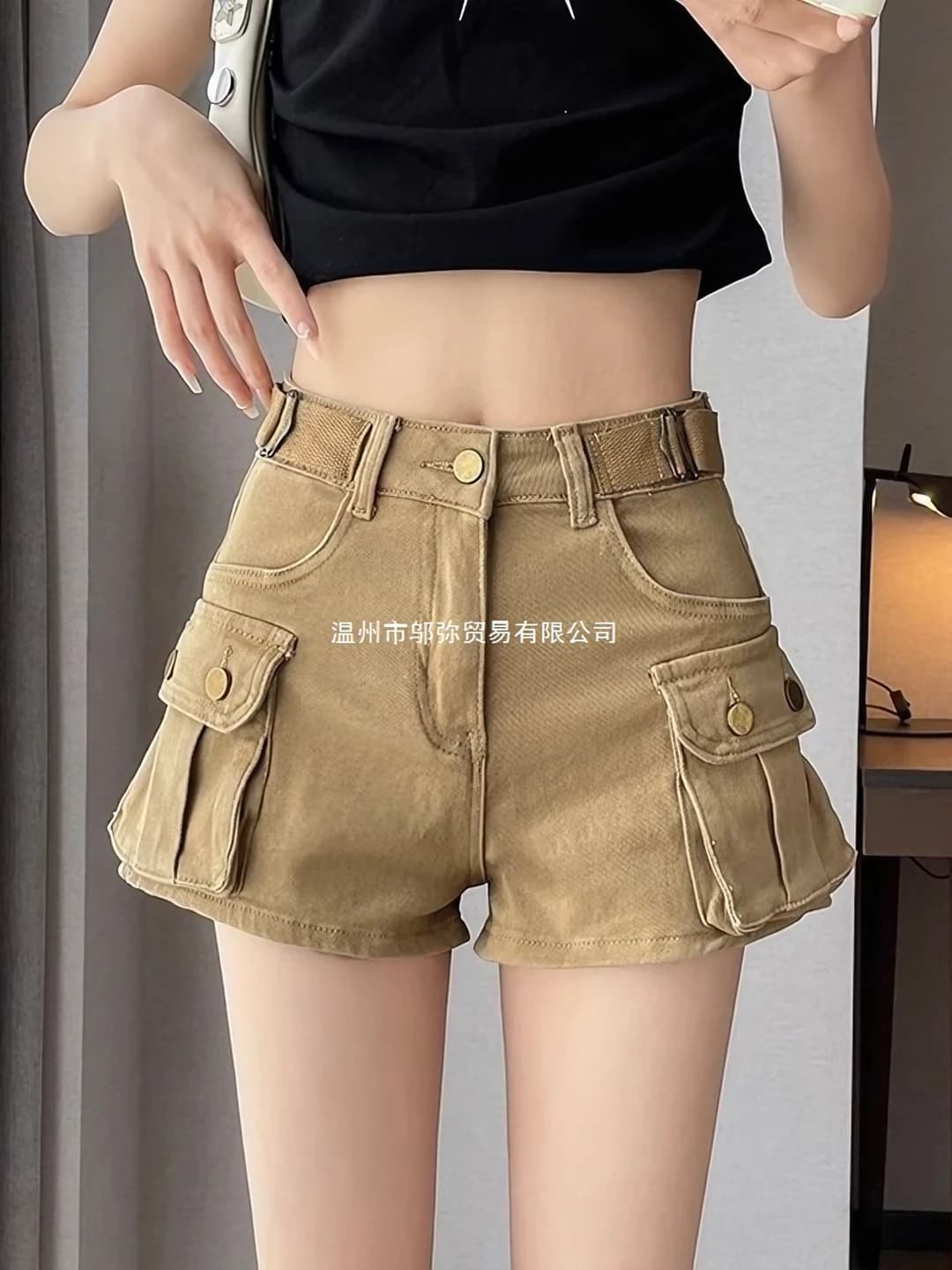 Women's 2026 summer thin high waist slimming A-line wide leg denim shorts